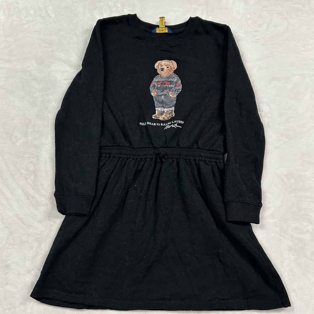 Polo Ralph Lauren Sweatshirt Dress Girls XL 16 Black Polo Bear Graphic LS